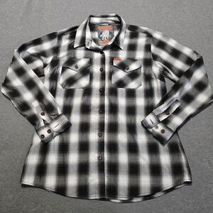 Dixxon Ross Alley Shirt Mens Large Black Gray Orange Plaid Bamboo Blend
